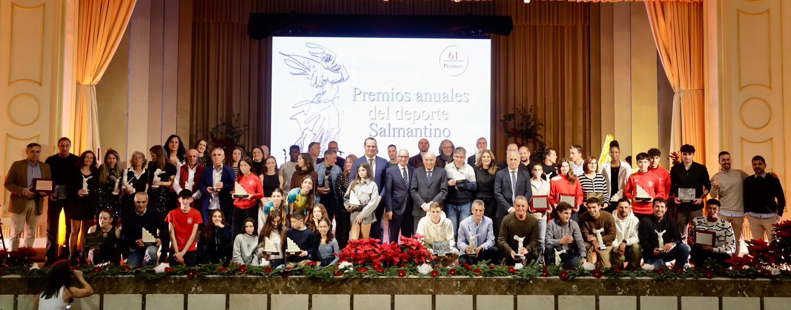 Marta García, Lorenzo Santolino y Alberto Miranda, Salinas de oro, y Agustín Tamames, Salina de honor de los 61 Premios Anuales del Deporte Salmantino
