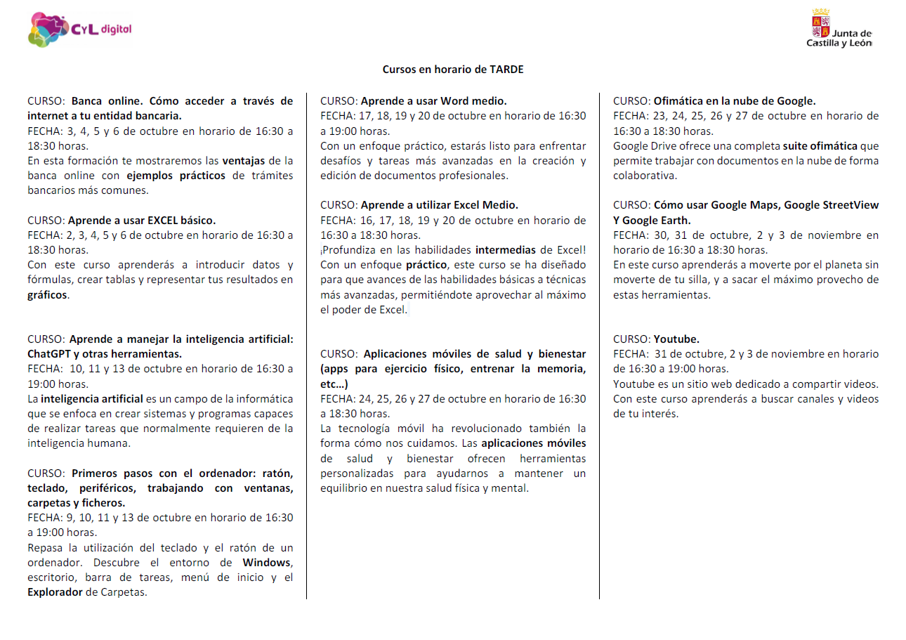 Cursos formación presencial CyL Digital Salamanca para octubre 2023